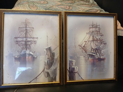 Pair framed tall ship sailing - tall,