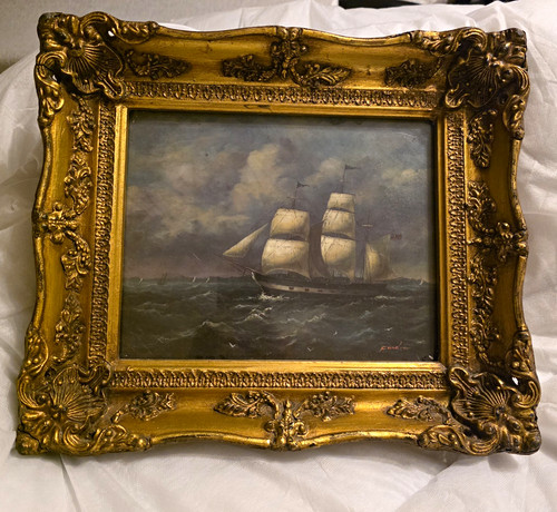 Framed signed realism seascape - framed,